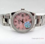 Clone Rolex Oyster Datejust Pink MOP 36 mm Diamond Bezel Watch